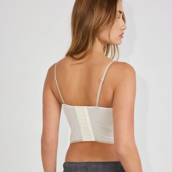 Garage Chrishell Lace Mesh Bustier in Eggnog Beige and Cobblestone Brown, M - Picture 3 of 9